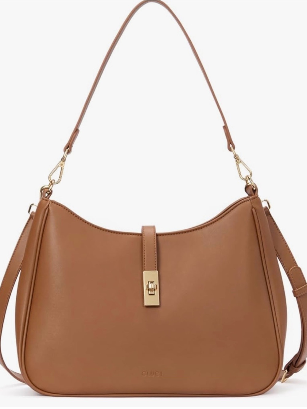 Brown Vegan Leather Shoulder Bag with Gold Hardware